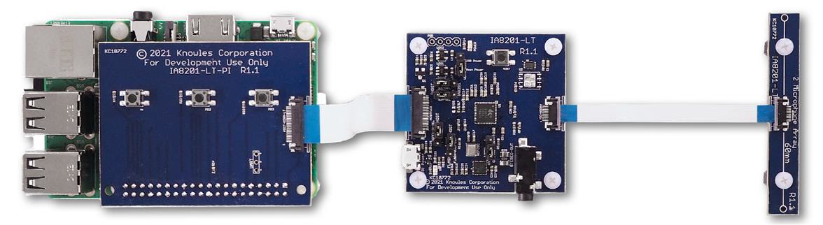 1. AISonic Raspberry Pi Development Kit uses an IA8201 DSP processor to handle audio processing and watch word recognition.