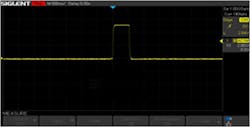 12. Oscilloscope screen capture of a typical MAX20343H HVLX waveform with 10-mA light load. 12. Oscilloscope screen capture of a typical MAX20343H HVLX waveform with 10-mA light load.