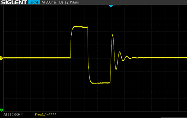 6. Oscilloscope screen capture of a typical MAX38640A VLX waveform with light load.