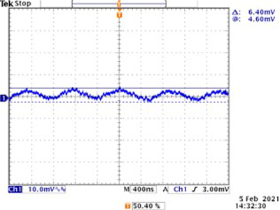 9. Oscilloscope screen capture of the MAX38640A output ripple waveform.