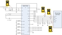 3. Integrated 1.8-V/1.8-V/5.0-V MAX77642 SMPS circuit for remote-patient vital sign monitor applications. 3. Integrated 1.8-V/1.8-V/5.0-V MAX77642 SMPS circuit for remote-patient vital sign monitor applications.