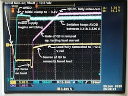 5. A detailed oscilloscope shot shows the smart-fuse boot-up operation. 5. A detailed oscilloscope shot shows the smart-fuse boot-up operation.
