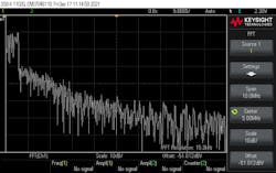 5. Shown is an oscilloscope screen capture of 1.4-MHz LTE I channel baseband signals in the frequency domain. 5. Shown is an oscilloscope screen capture of 1.4-MHz LTE I channel baseband signals in the frequency domain.