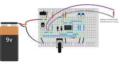2. Breadboard render of the PWM circuit. Wire it up like you see here.