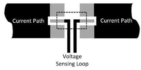 6. By splitting the voltage-sense pads from the current-path pads, the solder joints themselves also are removed from the shared path.