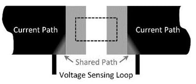 4. Minimizing the conductive path shared between the current path and the voltage-sensing loop increases both the effective ohmic value and the TCR of the mounted part.