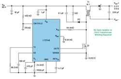 1. This circuit solution uses the LT3748 to downconvert 60-V input to 3.3-V output.