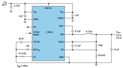 3. This circuit solution utilizes the LT8641 to downconvert 60-V input to 3.3-V output.