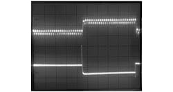 3. Shown is de-glitcher operation. Time scale: 5 μs/div. Sensitivity: 5 mV/div. Measurement bandwidth: 50 MHz. 3. Shown is de-glitcher operation. Time scale: 5 μs/div. Sensitivity: 5 mV/div. Measurement bandwidth: 50 MHz.