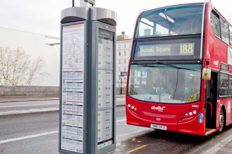 E Paper Outdoor Bus Stop Sign In London Photo Courtesy