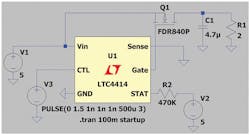 3. An LTspice simulation with an LTC4414 low-loss PowerPath controller as a load switch. 3. An LTspice simulation with an LTC4414 low-loss PowerPath controller as a load switch.