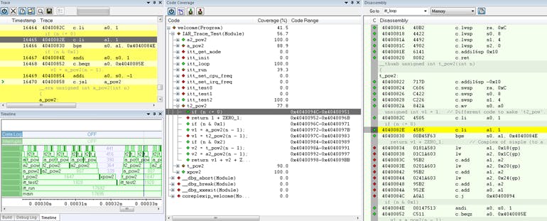 4. IDE and trace visualization from trace information provided by the device and in sync with the C/C++ code.