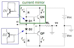 2. Shown is a Class AB amplifier biasing circuit. (Image from Reference 1) 2. Shown is a Class AB amplifier biasing circuit. (Image from Reference 1)
