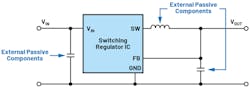 1. A classic switching regulator with a semiconductor as well as passive components. 1. A classic switching regulator with a semiconductor as well as passive components.