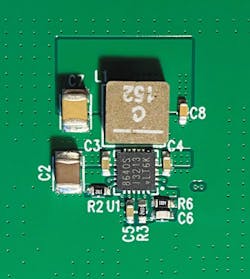 1. Shown is the board of an LT8640S switching regulator with closely spaced components, thus creating a compact board layout. 1. Shown is the board of an LT8640S switching regulator with closely spaced components, thus creating a compact board layout.