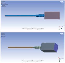 12. Cable and sensor model with material properties and 0.15-m cable length.