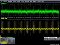 7. Voltage ripple on Vo1 (>60 mV) and floating Vin1 (>300 mV) for the system with single-ended Energy Exchanger from Figure 2. 7. Voltage ripple on Vo1 (>60 mV) and floating Vin1 (>300 mV) for the system with single-ended Energy Exchanger from Figure 2.