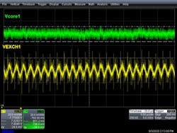 8. Voltage ripple on Vo1 (~25 mV) and floating Vin1 (~70 mV) for the system with the proposed differential Energy Exchanger from Figure 3. 8. Voltage ripple on Vo1 (~25 mV) and floating Vin1 (~70 mV) for the system with the proposed differential Energy Exchanger from Figure 3.