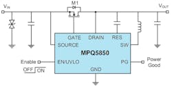 4. An N-channel MOSFET enables the MPQ5850-AEC1 to block reverse-current flow. 4. An N-channel MOSFET enables the MPQ5850-AEC1 to block reverse-current flow.