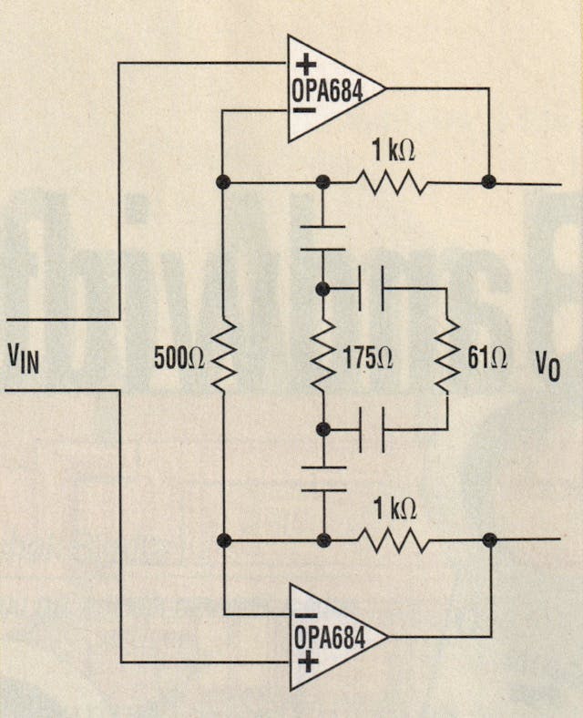 3. A monolithic dual-channel CFBplus op amp, with a few external passive components, can be used to make a wideband differential pre-emphasis line driver.