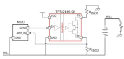 1. An MCU drives the TPSI2140-Q1&rsquo;s EN pin in this insulation-resistance-measurement example.