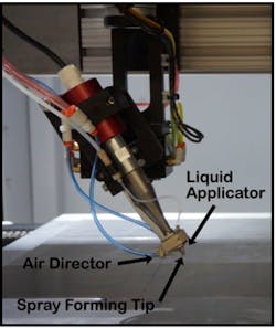 1. A nozzle-less ultrasonic spray head can be used to provide EMI shielding coatings. (Image from Reference 1)