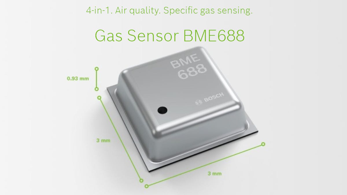 The BME688 four-in-one gas sensor also includes logic to analyze the sensor&apos;s data using machine-learning algorithms.