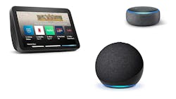 1. Amazon has a slew of Alexa-based devices from the Echo Show (left) to the third-generation Dot (upper right) and latest Dot (middle).