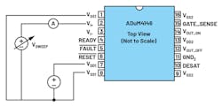 5. ADuM4146 bench setup for I-V clamp measurement. 5. ADuM4146 bench setup for I-V clamp measurement.