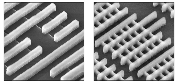 2. Intel moved from 32-nm planar transistors (left) to 22 nm and tri-gate FinFET-style transistors (right).