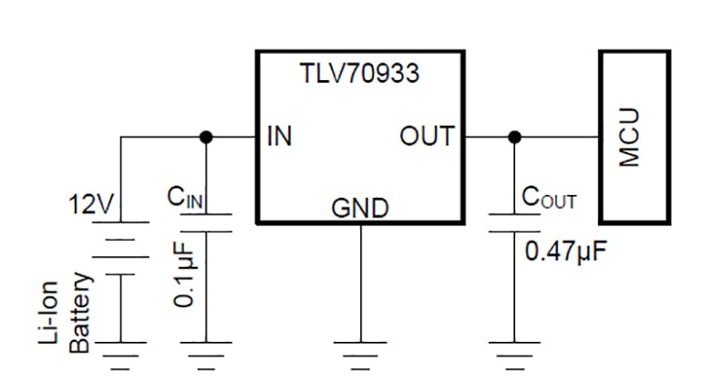 1. Part of the attraction of LDOs such as the TLV709 is their simplicity in application, in addition to their basic regulator-role performance and attributes.