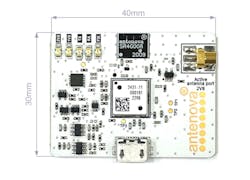 This small evaluation board contains a GNSS receiver and small SMD antenna placed to operate together within a small device.