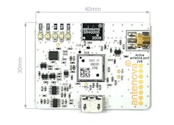 This small evaluation board contains a GNSS receiver and small SMD antenna placed to operate together within a small device. This small evaluation board contains a GNSS receiver and small SMD antenna placed to operate together within a small device.