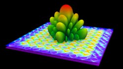 This 5G antenna array showing active radiation was captured using EM field capture by Ansys HFSS. This 5G antenna array showing active radiation was captured using EM field capture by Ansys HFSS.