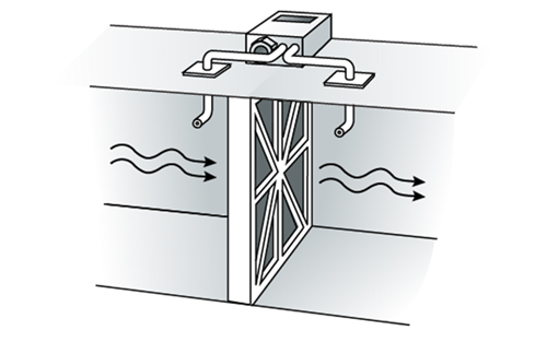 2. Two separate ports in the differential pressure sensor measure the air flow before and after the filter.
