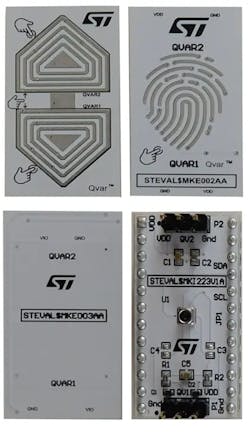5. The relatively simple STEVAL-MKI223V1K demonstration board includes the Qvar electrostatic sensor and a swipe electrode. 5. The relatively simple STEVAL-MKI223V1K demonstration board includes the Qvar electrostatic sensor and a swipe electrode.