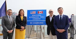 Canadian Minister of Transport Omar Alghabra joins Michigan Governor Gretchen Whitmer, Detroit Mayor Mike Duggan, and U.S. Transportation Secretary Pete Buttigieg to announce the first Binational Electric Vehicle Corridor between the U.S. and Canada. Canadian Minister of Transport Omar Alghabra joins Michigan Governor Gretchen Whitmer, Detroit Mayor Mike Duggan, and U.S. Transportation Secretary Pete Buttigieg to announce the first Binational Electric Vehicle Corridor between the U.S. and Canada.