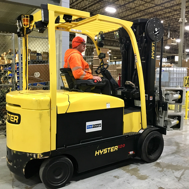 A OneCharge battery was integrated into a Hyster 12,000-lb. forklift.