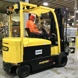A OneCharge battery was integrated into a Hyster 12,000-lb. forklift. A OneCharge battery was integrated into a Hyster 12,000-lb. forklift.