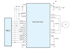 1. The Toshiba TB67S581FNG (2.5 A) and similar TB67S580FNG (1.6 A) are 50-V two-phase bipolar stepper-motor drivers that allow for full, half, quarter, 1/8, 1/16, and 1/32 step operation. 1. The Toshiba TB67S581FNG (2.5 A) and similar TB67S580FNG (1.6 A) are 50-V two-phase bipolar stepper-motor drivers that allow for full, half, quarter, 1/8, 1/16, and 1/32 step operation.