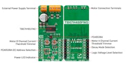 4. The front and back of each board contains all needed I/O connections. Shown is the DC Motor 23 Click for the TB67H480FNG. 4. The front and back of each board contains all needed I/O connections. Shown is the DC Motor 23 Click for the TB67H480FNG.
