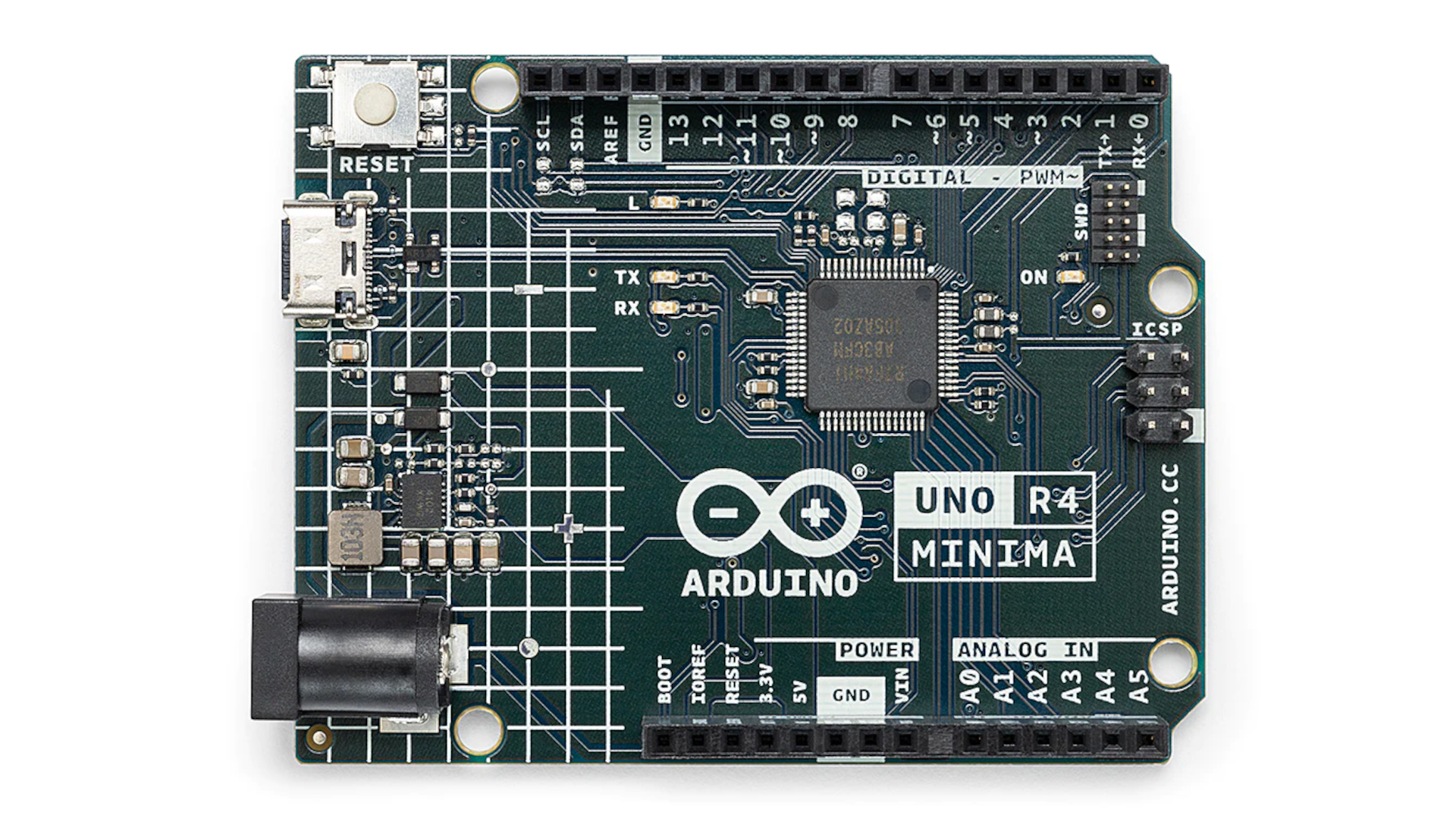 4. The Arduino UNO R4 Minima provides just the Renesas Cortex-M4-based RA4M1 microcontroller and has connections for a CAN interface in addition to the traditional Arduino header.