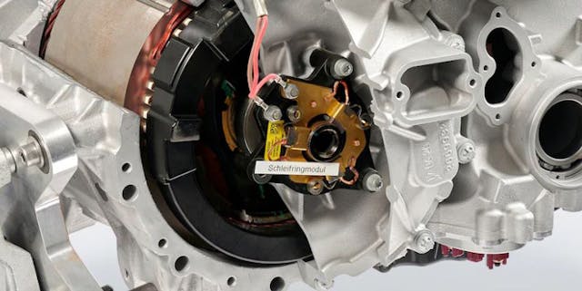 3. Shown is a close-up of the slip-ring assembly that powers the rotor of the motor used in BMW&apos;s iX-M60 electric SUV.