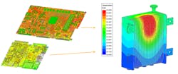 2. This power and thermal integrity simulation was performed using Ansys SIwave and Icepak on a BSU PCB, showing the consequent heatsink thermal effects. 2. This power and thermal integrity simulation was performed using Ansys SIwave and Icepak on a BSU PCB, showing the consequent heatsink thermal effects.