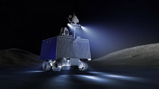 2. This is an artist&rsquo;s concept of the VIPER rover working in the lunar darkness.