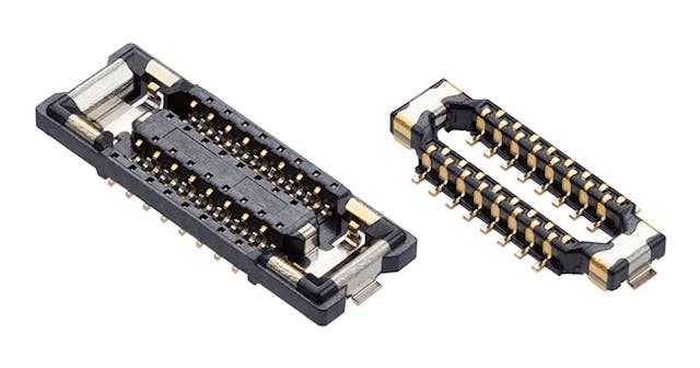 Molex Quad-Row Board-to-Board Connectors achieve a 0.175-mm signal pitch while retaining the industry-standard 0.35-mm soldering pitch.