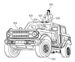 Capacitive touch controls in the windshield header could enable control of the vehicle from a standing position. (Source: USPTO and Ford) Capacitive touch controls in the windshield header could enable control of the vehicle from a standing position. (Source: USPTO and Ford)