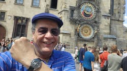 The author (wearing a Speedmaster) at the Prague astronomical clock, a medieval astronomical clock attached to the Old Town Hall in the capital of the Czech Republic. The author (wearing a Speedmaster) at the Prague astronomical clock, a medieval astronomical clock attached to the Old Town Hall in the capital of the Czech Republic.