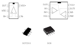 The single-channel TSZ181H1 and dual-channel TSZ182H1 high-temperature precision op amps are available in industry-standard SOT23-5 and SO8 packages and pinouts.