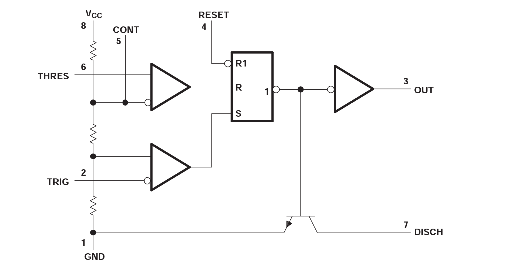 1. It&rsquo;s just an RS flip-flop, a transistor, and three op amps, but the NE555 can do so much with so little.